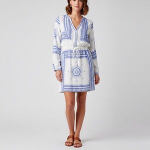 The Jetset Diaries White Blue Santorini Grecian Scarf Print Paisley Mini Dress L